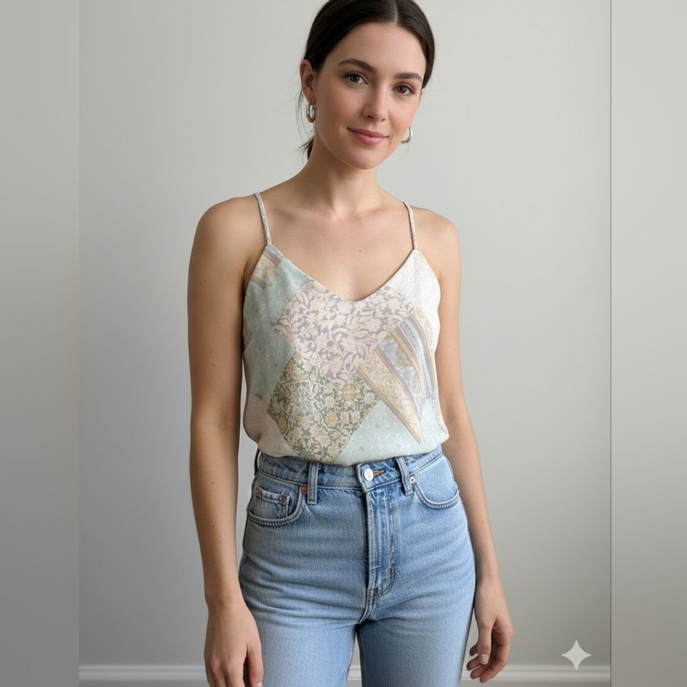 Blue Jasmine Women's Racerback Patchwork Lightweight Camisole Size Medium EUC